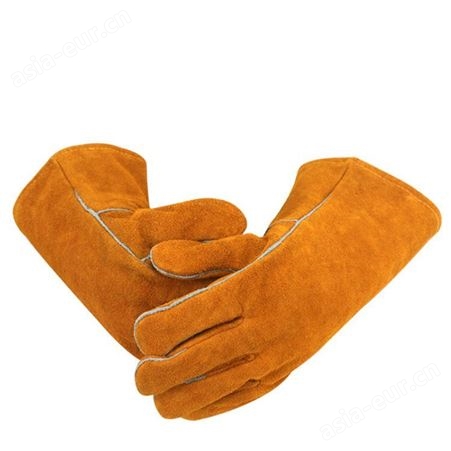 厂家批发加长电焊手套二层防火牛皮劳保手套隔热有内里焊工手套